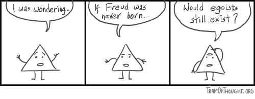 Triangle-person wondering if egoists would still exist if Freud was never born