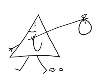 Triangle-person walking away with a bundle on a stick